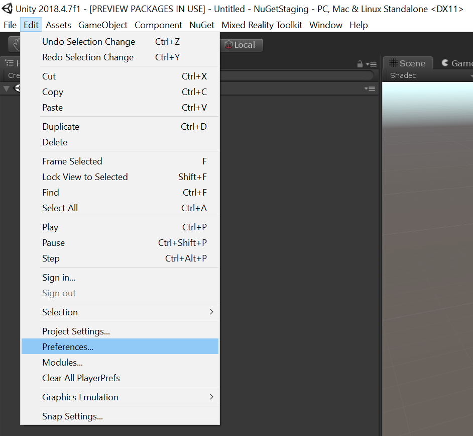 Edit Preferences Menu Item